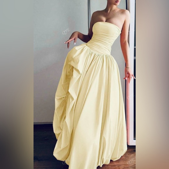 YELLOW LONG Elegant Strapless Evening Gown - Picture 5 of 16